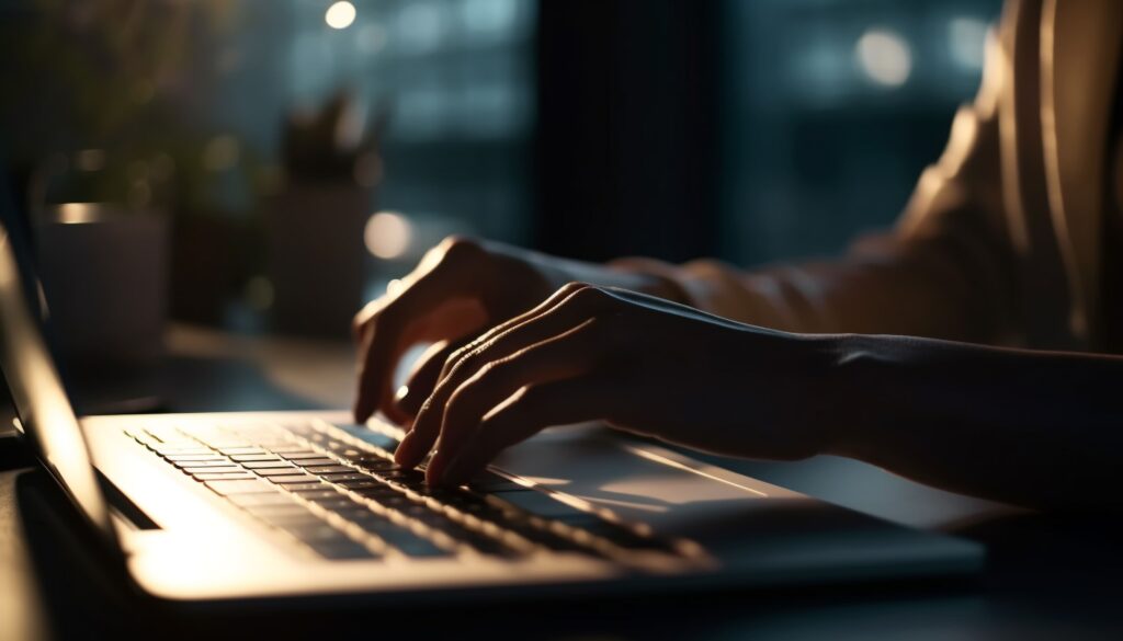person typing on laptop