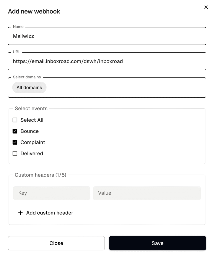 Add webhook Mailwizz Inboxroad